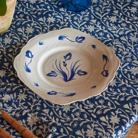 Blue Delft Floral Dessert Scalloped Plate (Pair)