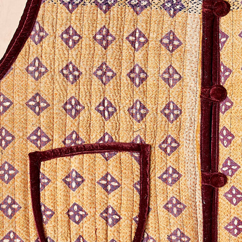 Quilted Kantha Vest with Velvet Trim (medium)