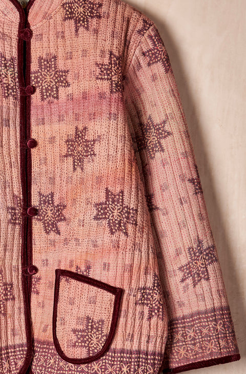 Quilted Kantha Jacket with Velvet Trim (large)
