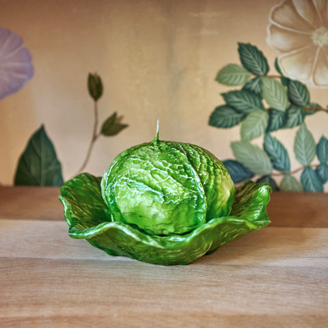 Cabbage Candle with Cabbage Leaf
