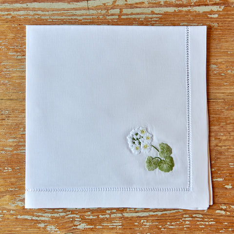 Hand-embroidered napkin, Geranium