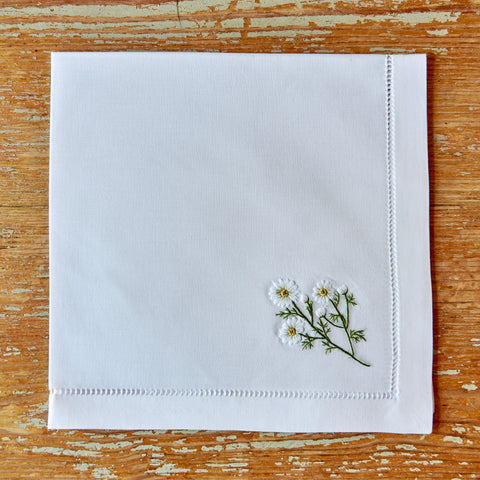 Hand-embroidered napkin, Daisy