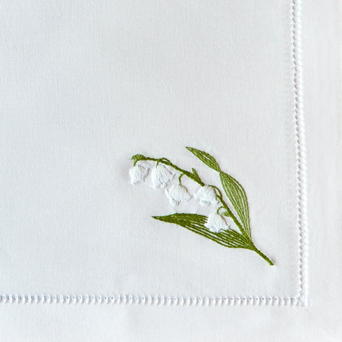 Hand-embroidered napkin, Lily of the Valley