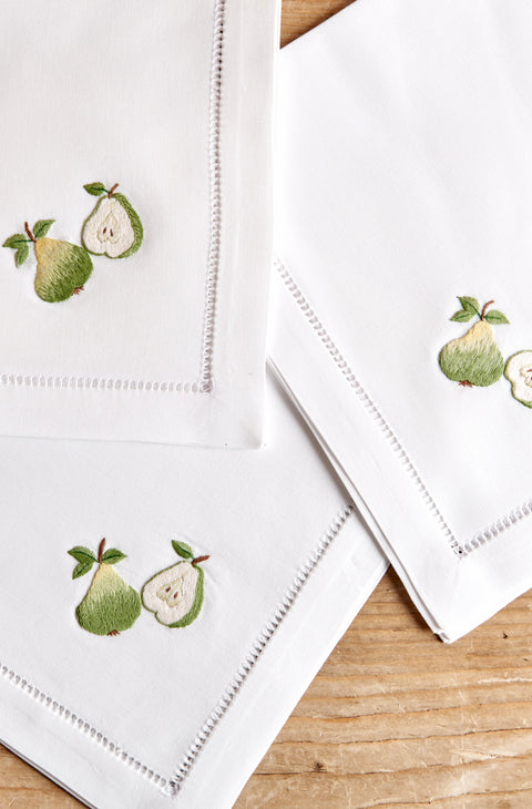 Hand-embroidered napkin, Pear
