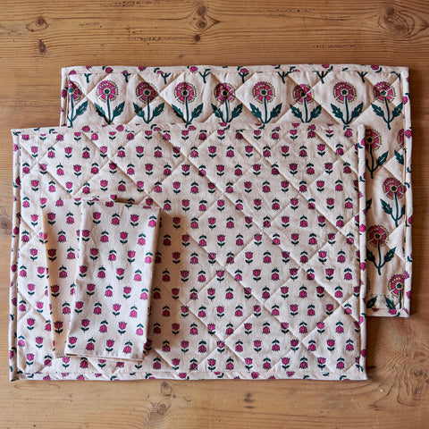 Reversible Pink Floral Quilted Placemat
