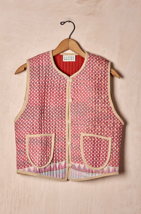 Quilted Kantha Vest with Velvet Trim (Small)