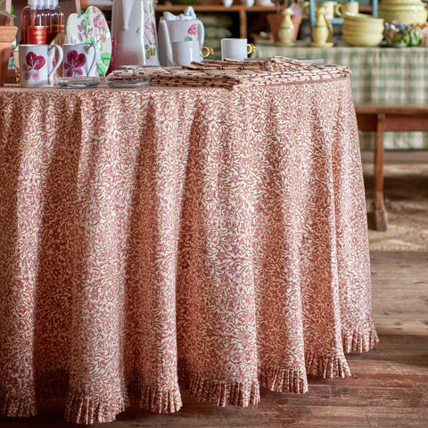 Blush Pink Floral Cotton Tablecloth