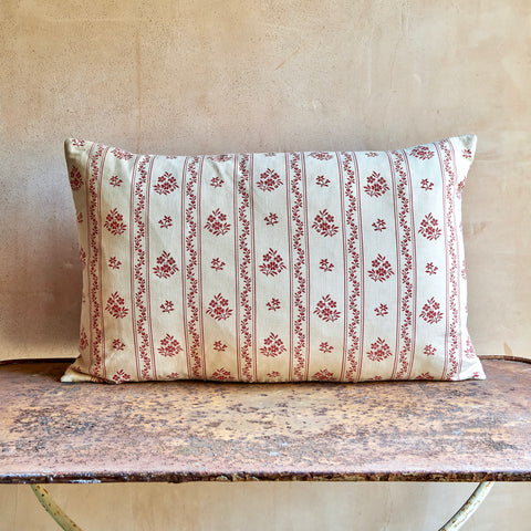 19th French Block-printed Stylised Flowers Cushion