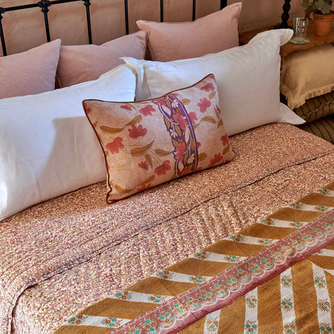 Hand-stitched Blush Pink Floral Quilt