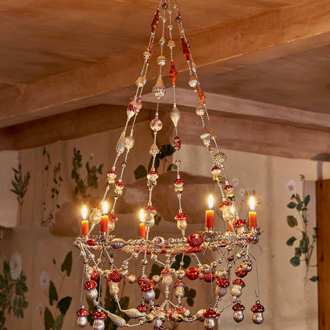 Mushroom Chandelier Made from Glass Ornaments with Candle Holders