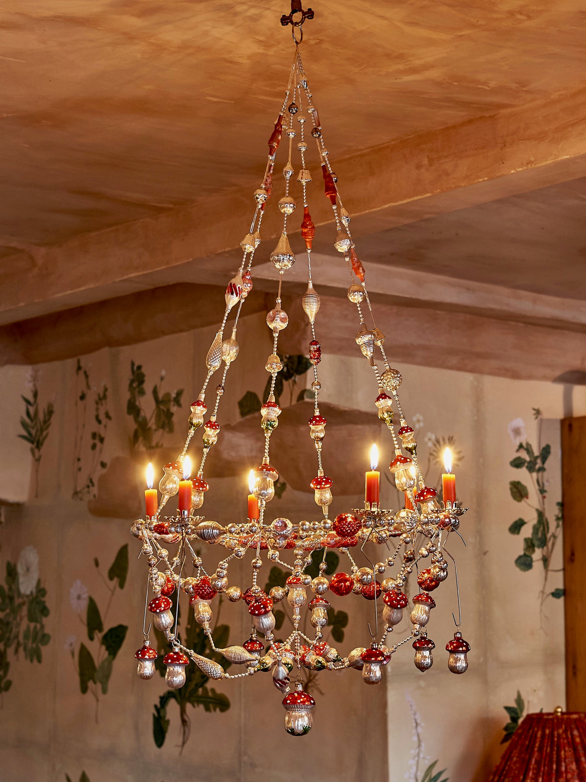 Mushroom Chandelier Made from Glass Ornaments with Candle Holders