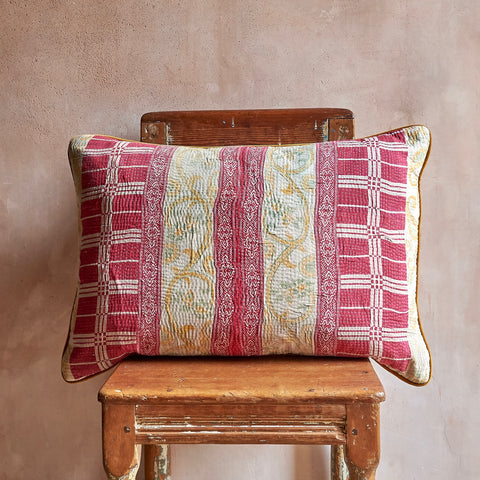 Vintage Kantha And Block Print Cushion