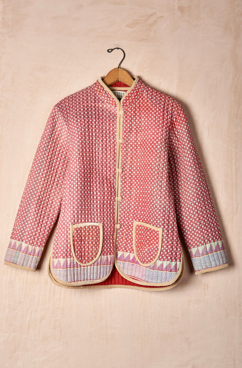 Quilted Kantha Jacket with Velvet Trim (small)