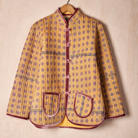 Quilted Kantha Jacket with Velvet Trim (medium)