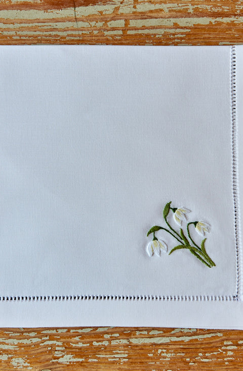 Hand-embroidered napkin, Snow Drop
