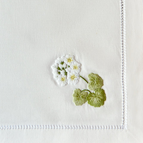 Hand-embroidered napkin, Geranium