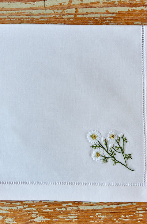 Hand-embroidered napkin, Daisy