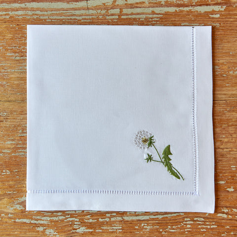 Hand-embroidered napkin, Dandelion