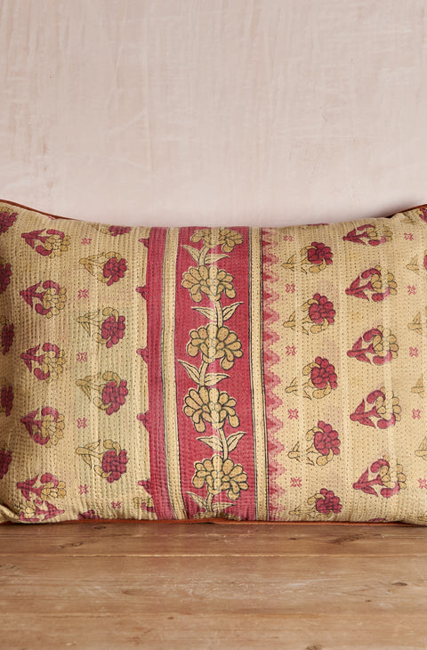 Vintage Kantha And Block Print Cushion