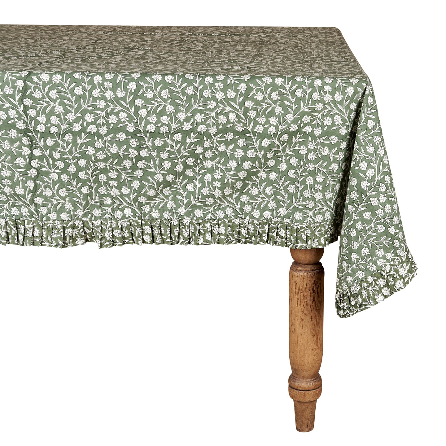 Green Floral Cotton Tablecloth
