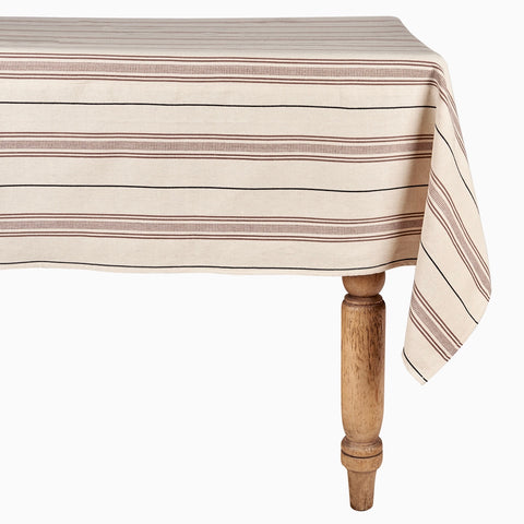Chocolate Brown Stripe Cotton Tablecloth