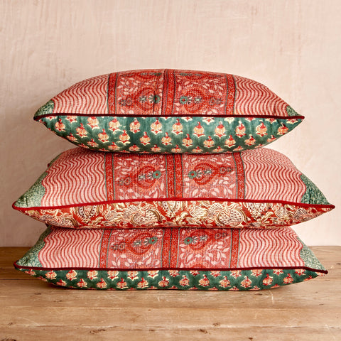 Vintage Kantha And Block Print Cushion