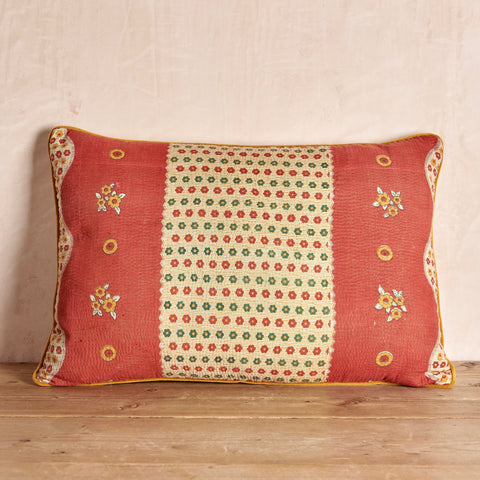 Vintage Kantha And Block Print Cushion