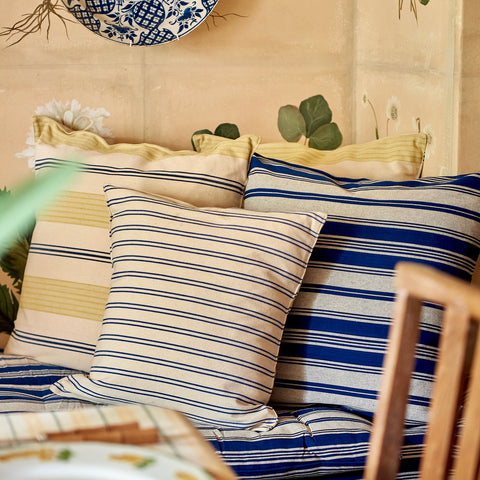 Blue and Off-White Stripe Cushion Cover