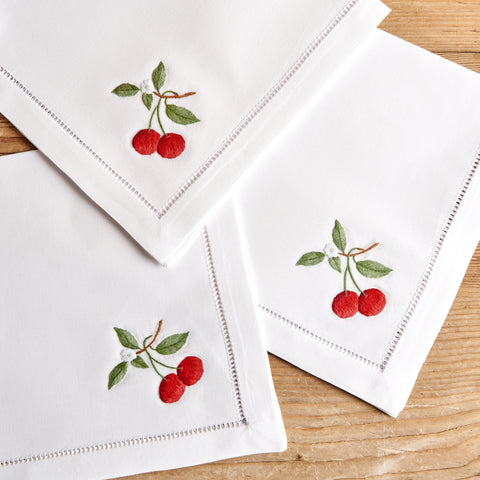 Hand-embroidered napkin, Cherry