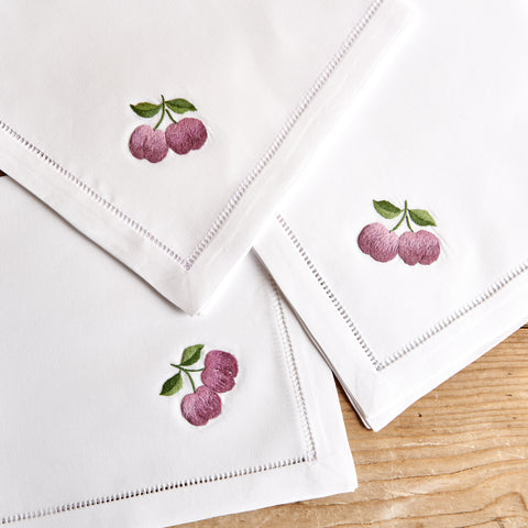 Hand-embroidered napkin, Plum