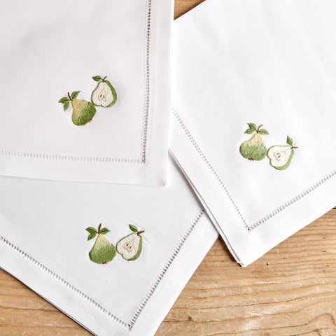 Hand-embroidered napkin, Pear