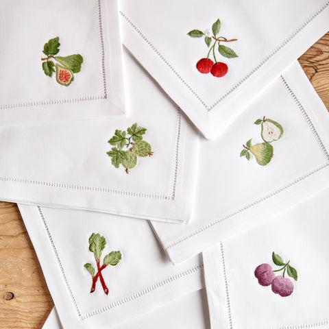 Hand-embroidered napkin, Rhubarb