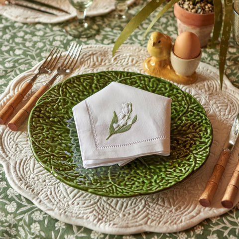 Hand-embroidered napkin, Lily of the Valley