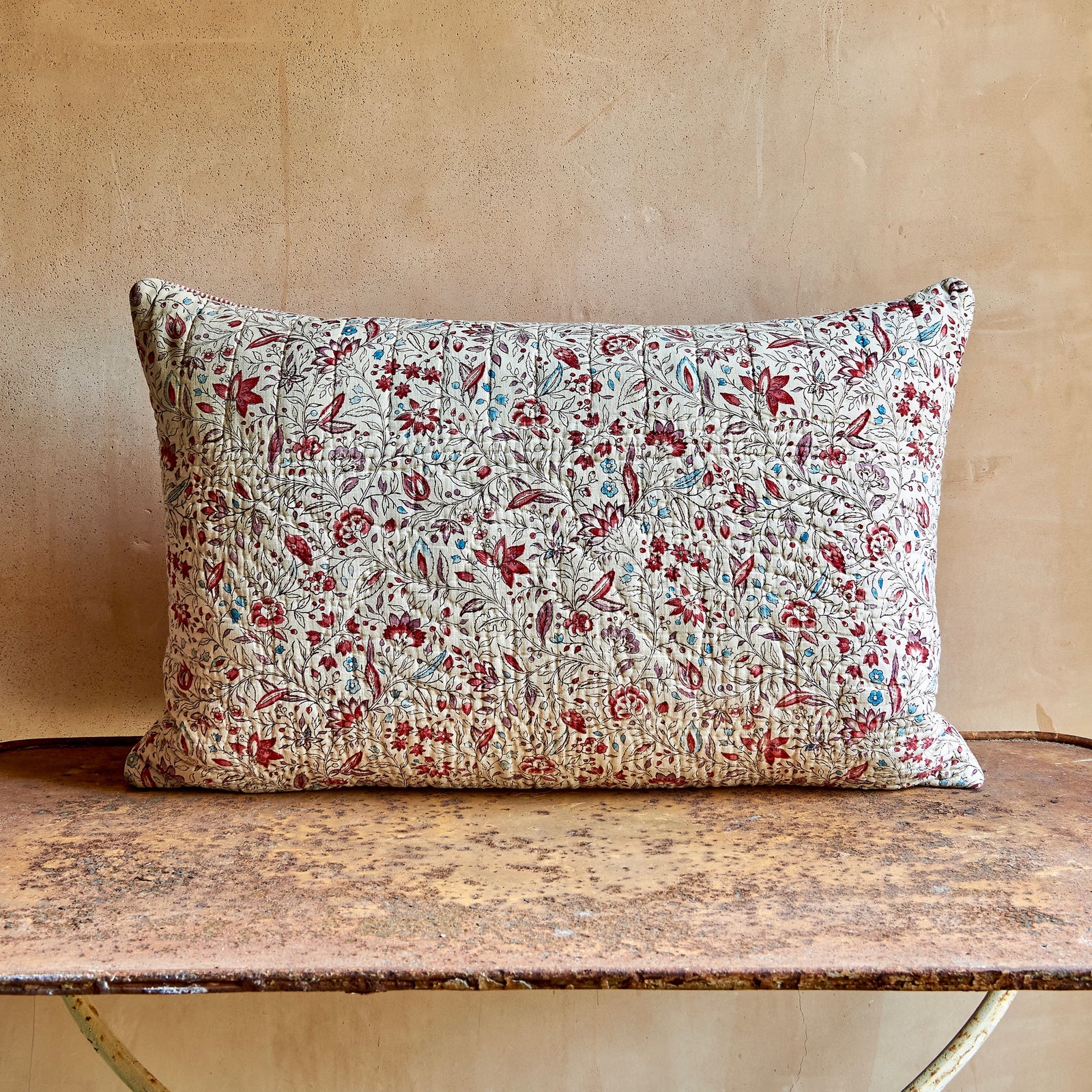 1780s French Block-printed Stylised Flowers Cushion