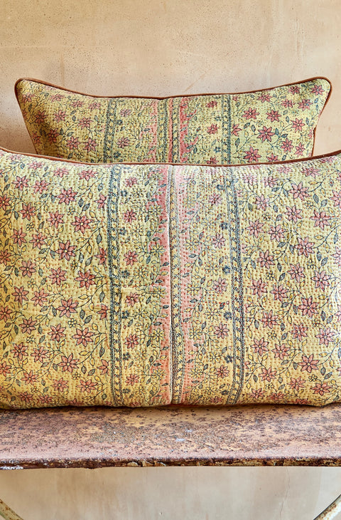 Vintage Kantha And Block Print Cushion