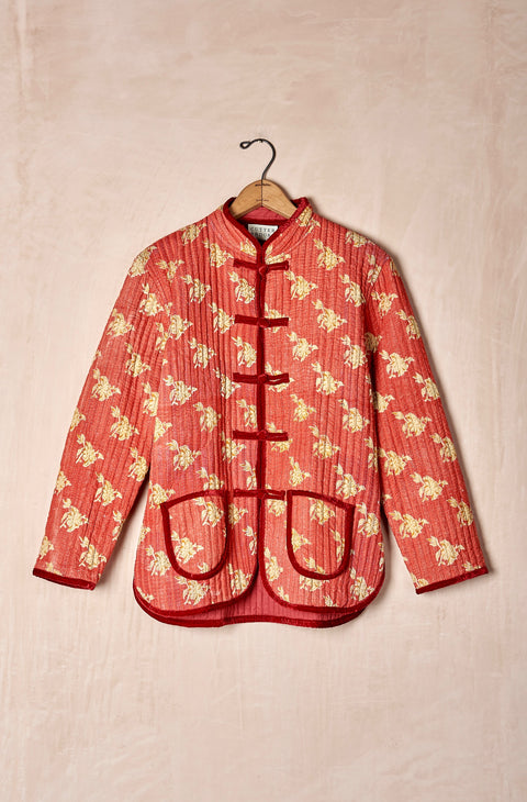 Quilted Kantha Jacket with Velvet Trim