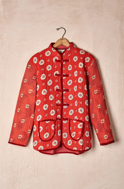 Quilted Kantha Jacket with Velvet Trim
