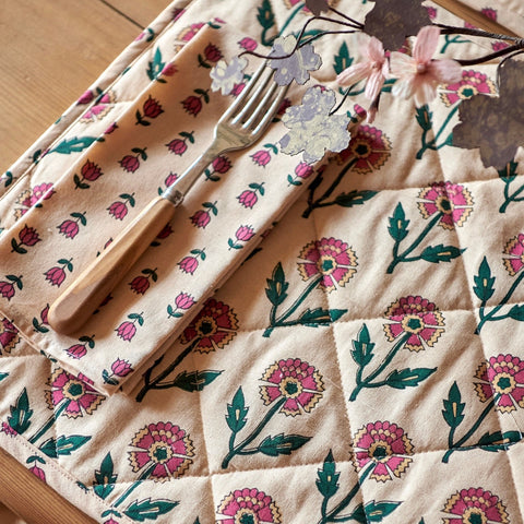 Reversible Pink Floral Quilted Placemat