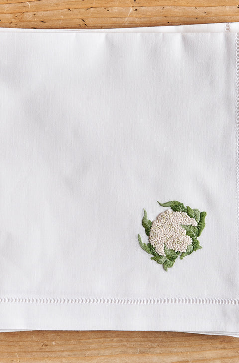 Hand-embroidered napkin, Cauliflower