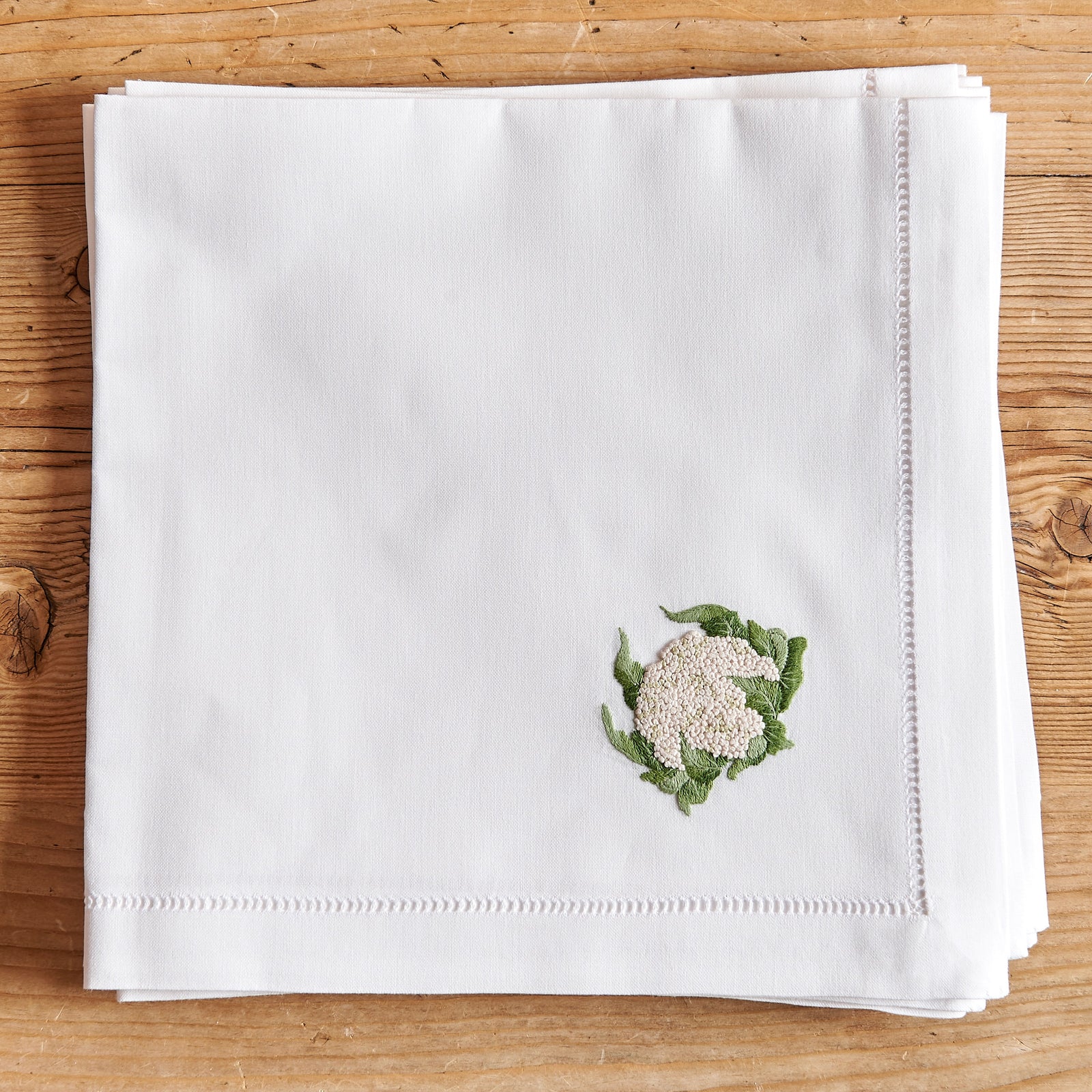 Hand-embroidered napkin, Cauliflower