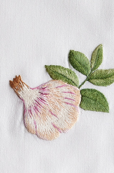 Hand-Embroidered Napkin, Garlic
