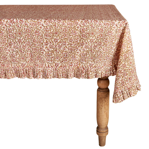 Blush Pink Floral Cotton Tablecloth