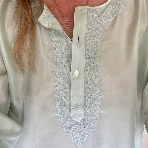 Hand-Embroidered Silk Tunic