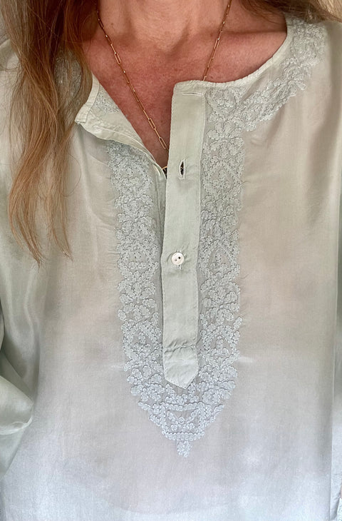 Hand-Embroidered Silk Tunic