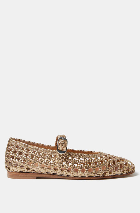Mary Jane Gold Woven Shoe