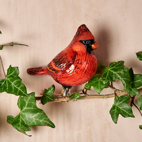 Bird On Clip Glass Ornament