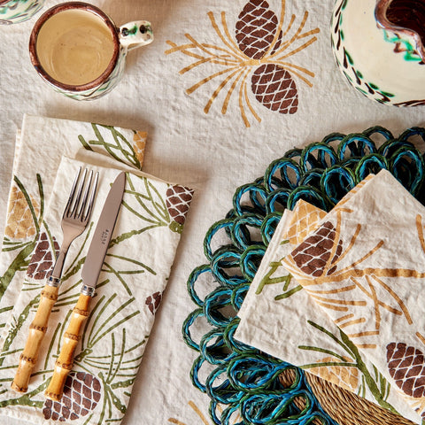 Pinecone Linen Napkin (Gold and Brown)