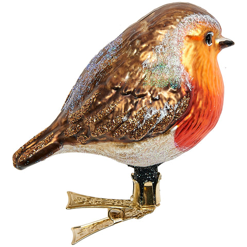 Robin On Clip Glass Ornament