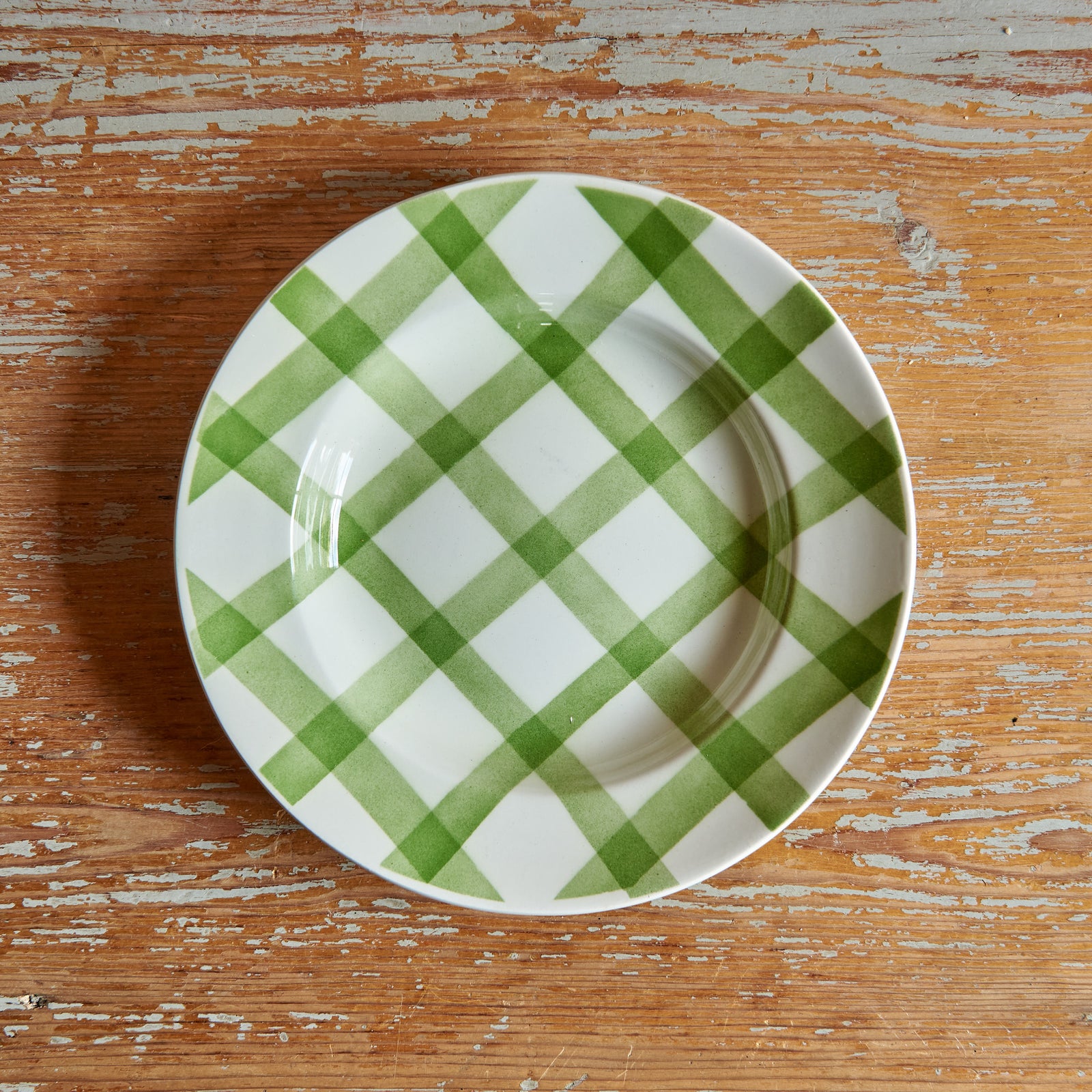 Green Gingham Soup Plate