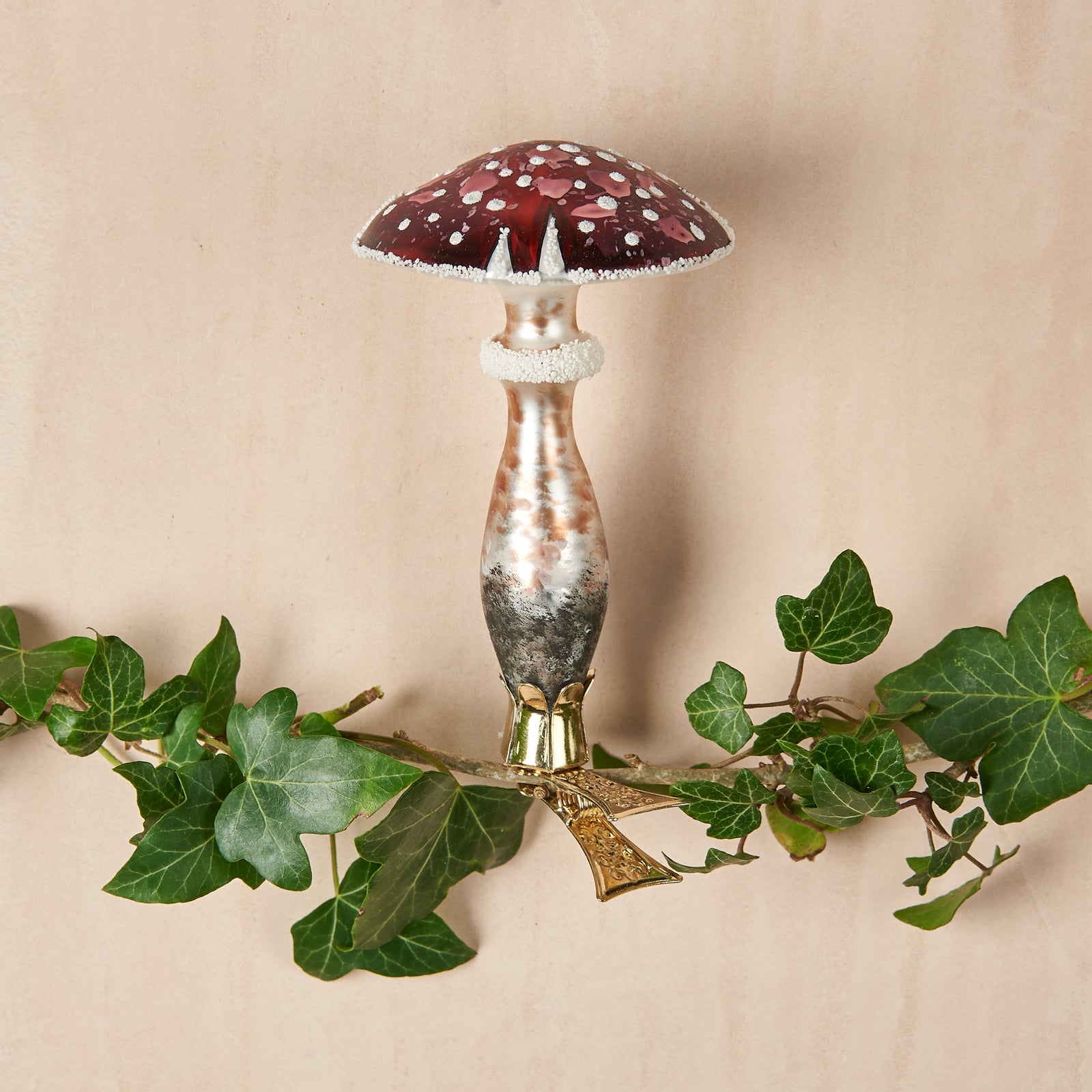 Mushroom Glass Ornament On Clip